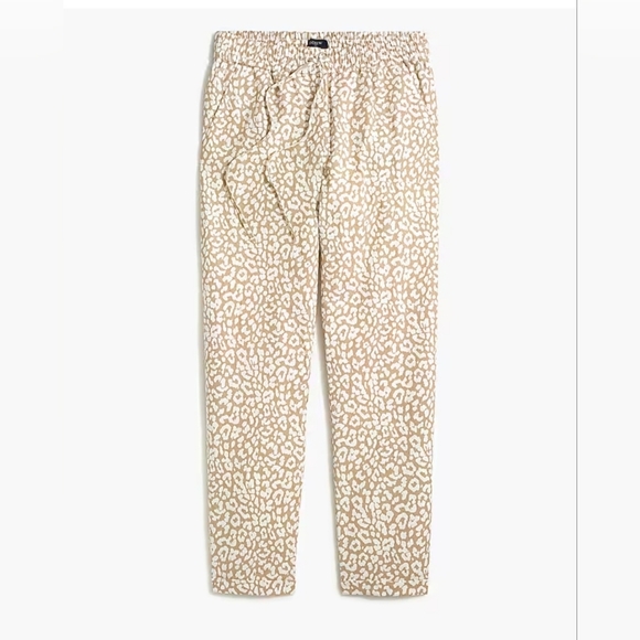 J.Crew Biege White Leopard Drawstring Elastic Waist Straight Leg Ankle Pants - Picture 10 of 13